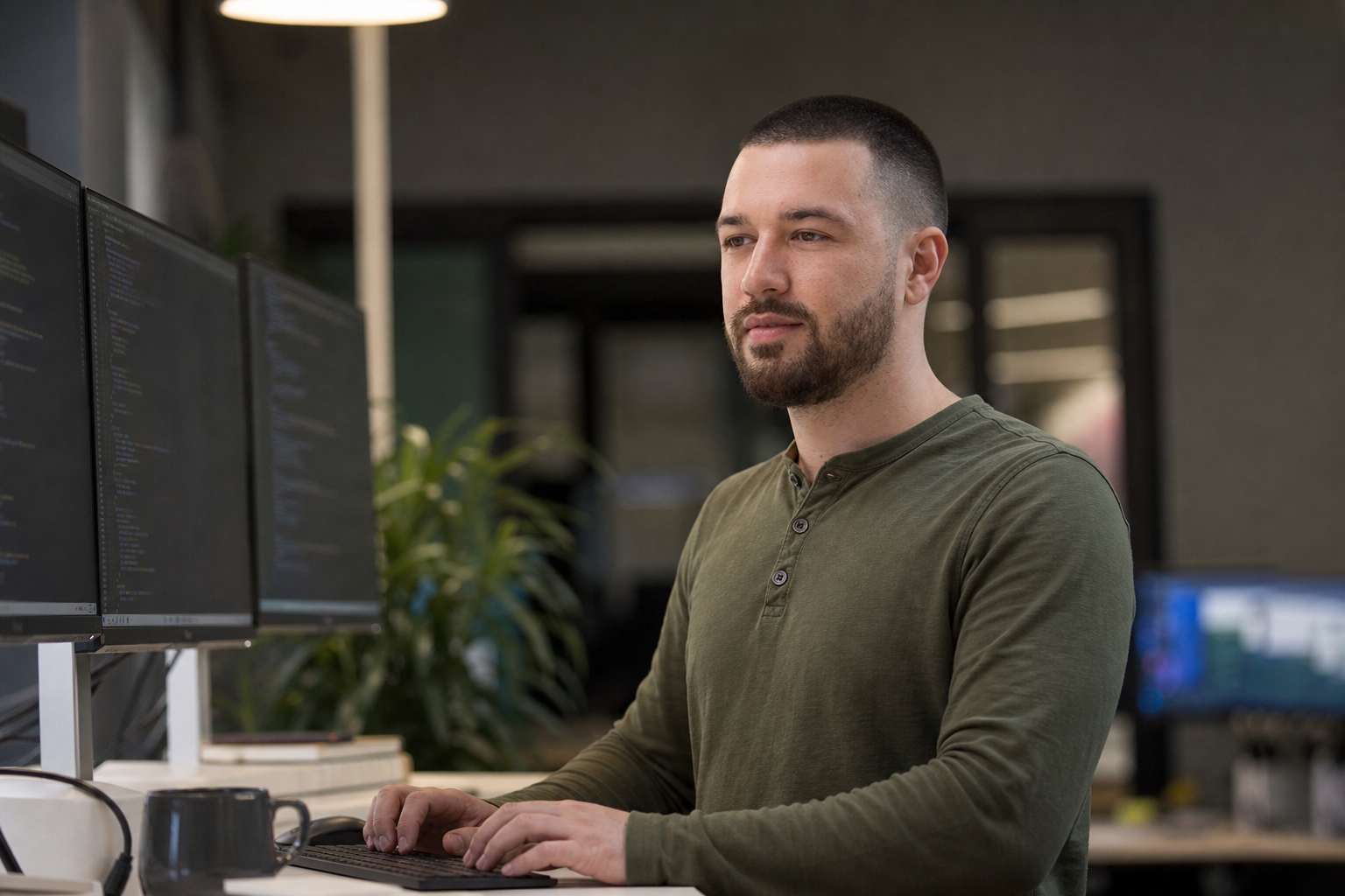 Drake Talley — at an engineering desk with dual monitors