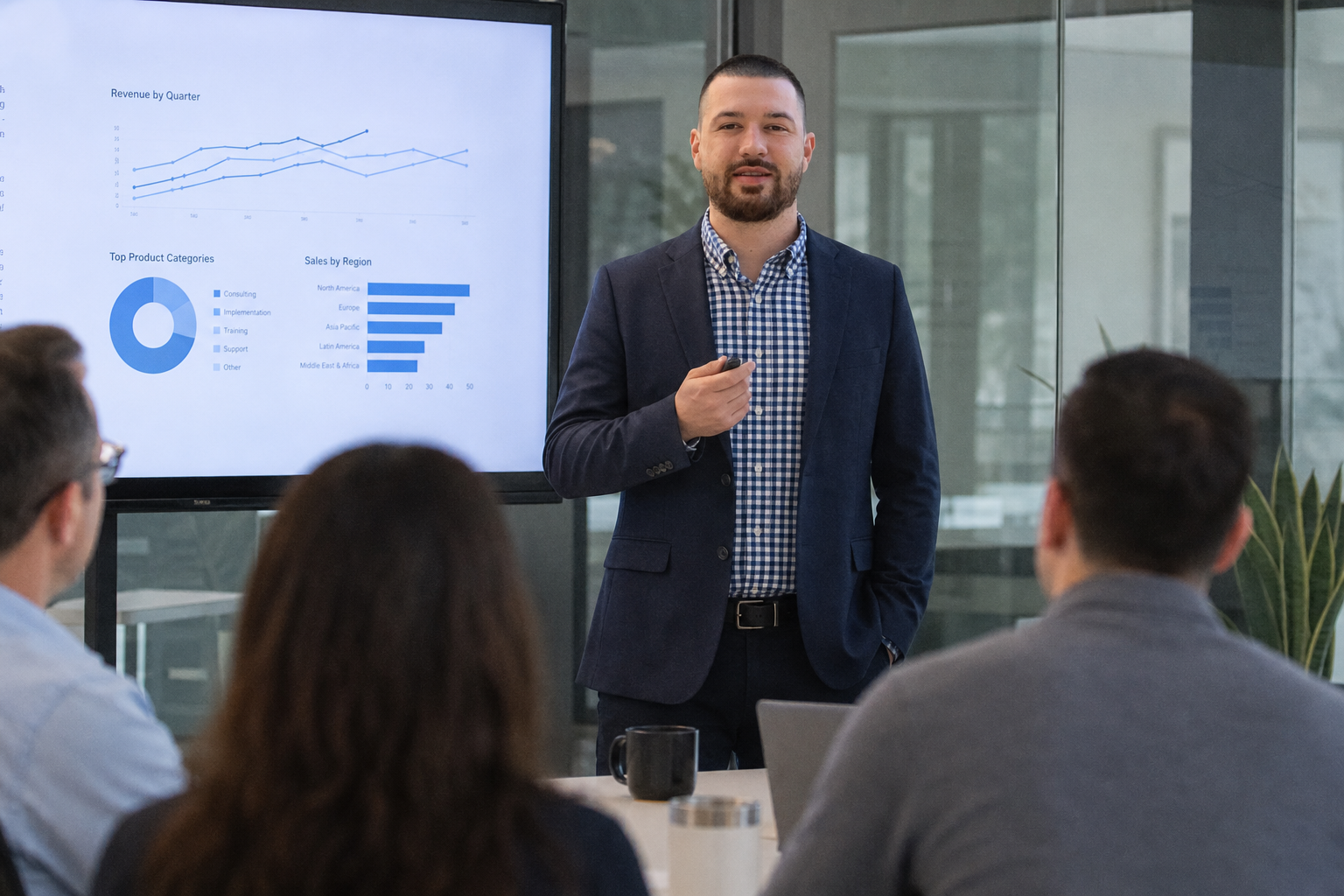 Chandler Drake Talley photo: presenting in a boardroom Chandler Drake Talley, Senior AI Engineer — presenting in a boardroom