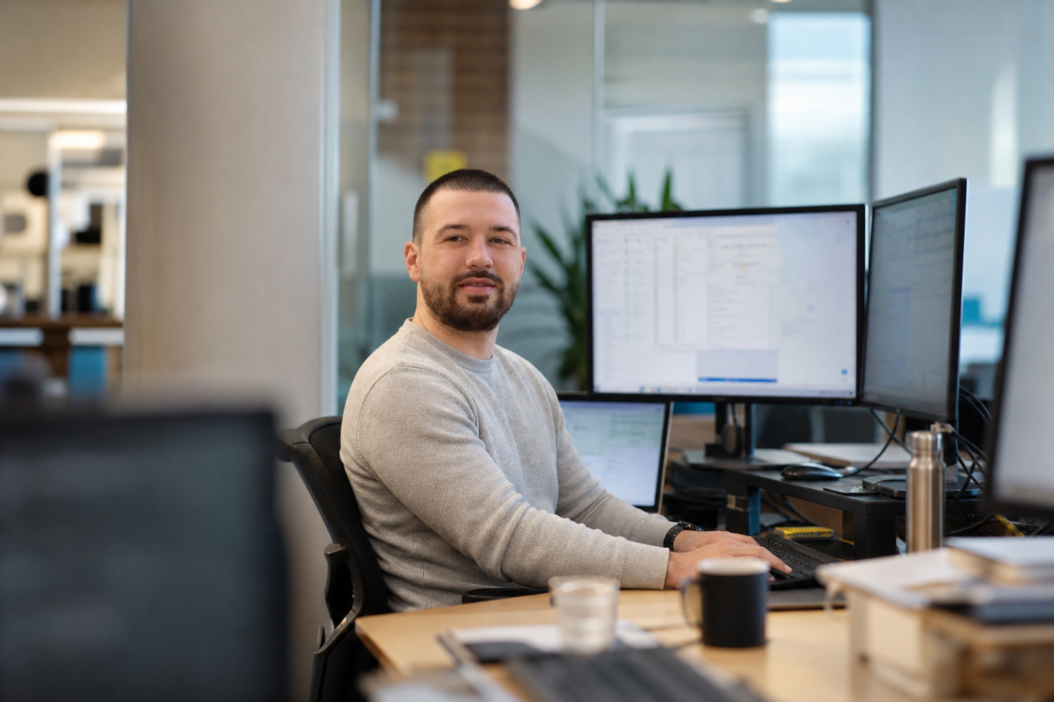 Chandler Drake Talley photo: at a corner desk with multiple screens Chandler Drake Talley, Senior AI Engineer — at a corner desk with multiple screens