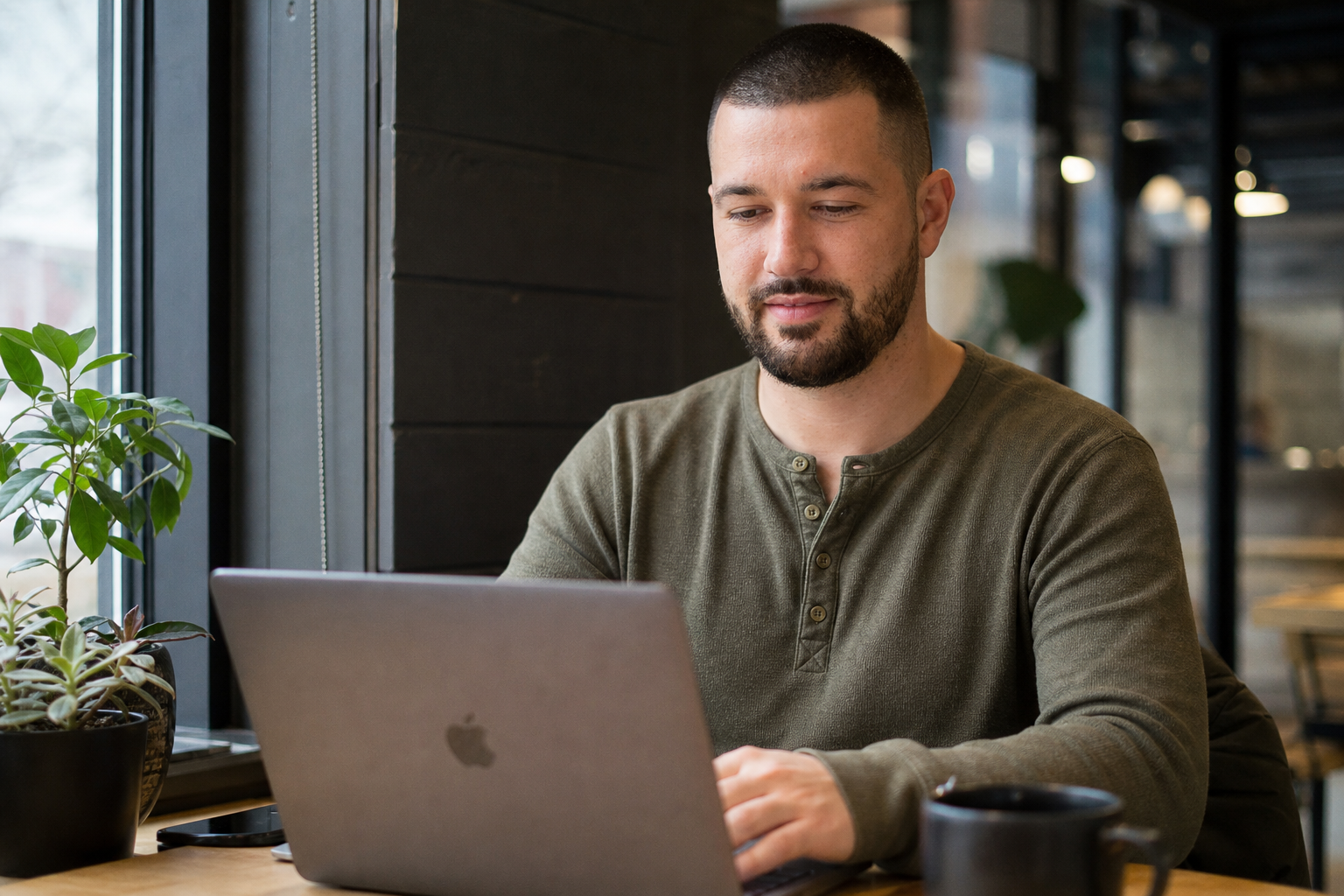 Chandler Drake Talley photo: working at a coworking window seat Chandler Drake Talley, Senior AI Engineer — working at a coworking window seat