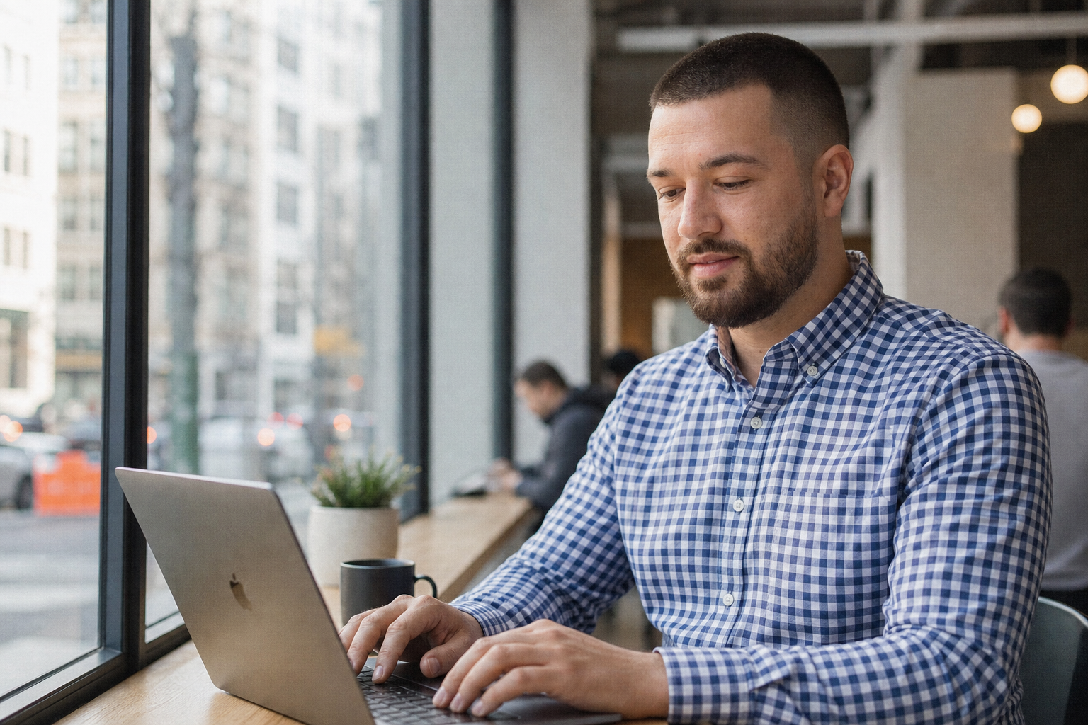 Chandler Drake Talley photo: working at a coworking window seat Chandler Drake Talley, Senior AI Engineer — working at a coworking window seat