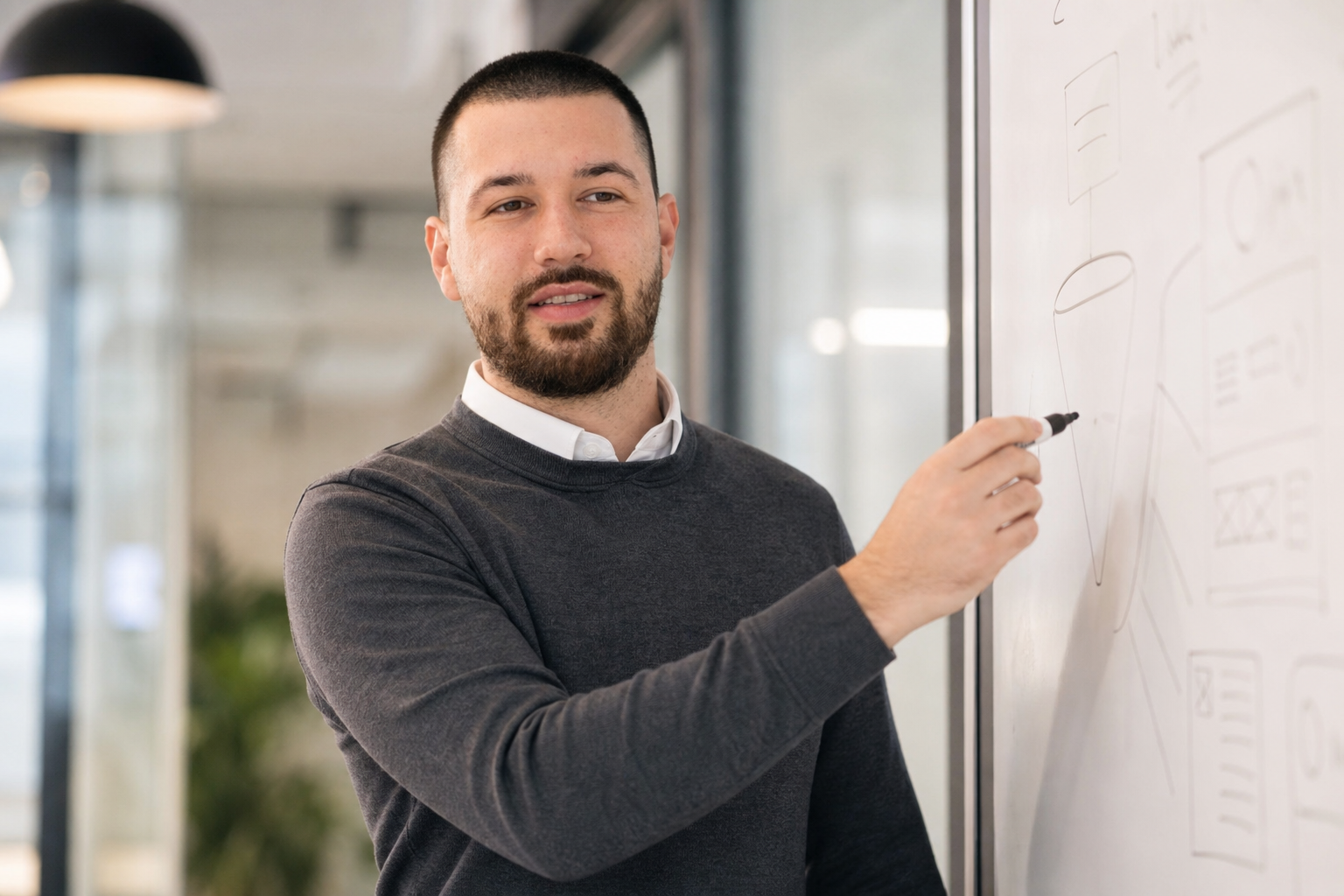 Chandler Drake Talley photo: founder explaining ideas at a whiteboard Chandler Drake Talley, Senior AI Engineer — founder explaining ideas at a whiteboard