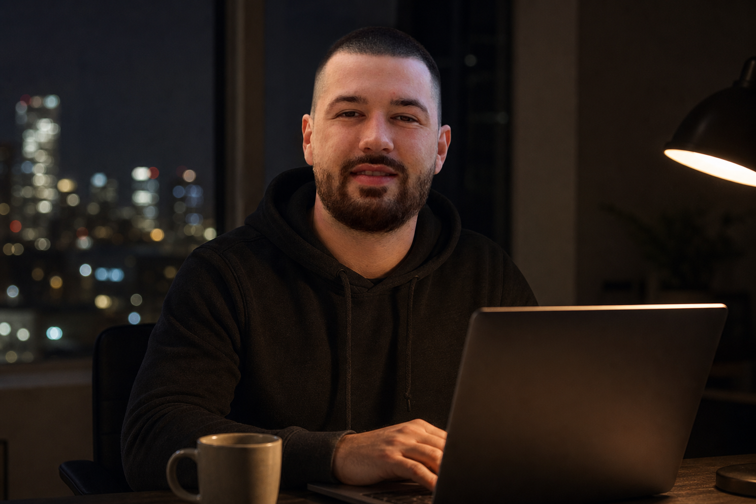 Chandler Drake Talley photo: late-night coding at a laptop Chandler Drake Talley, Senior AI Engineer — late-night coding at a laptop