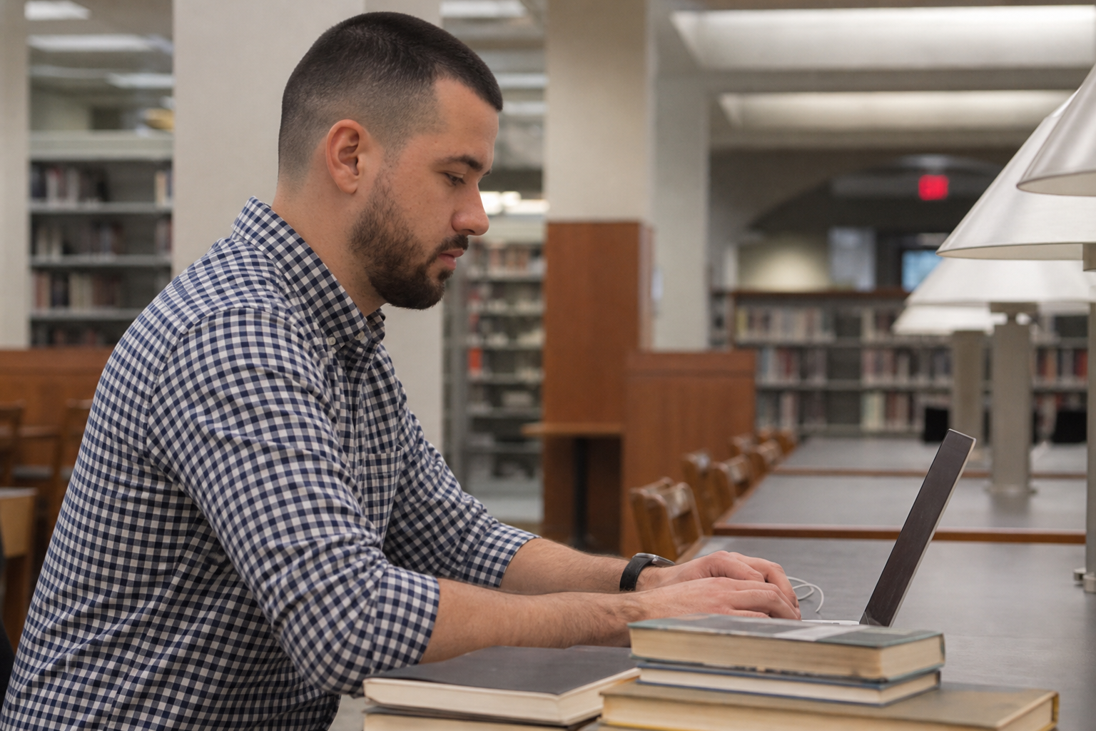 Chandler Drake Talley photo: side profile studying with a laptop in a library Chandler Drake Talley, Senior AI Engineer — side profile studying with a laptop in a library
