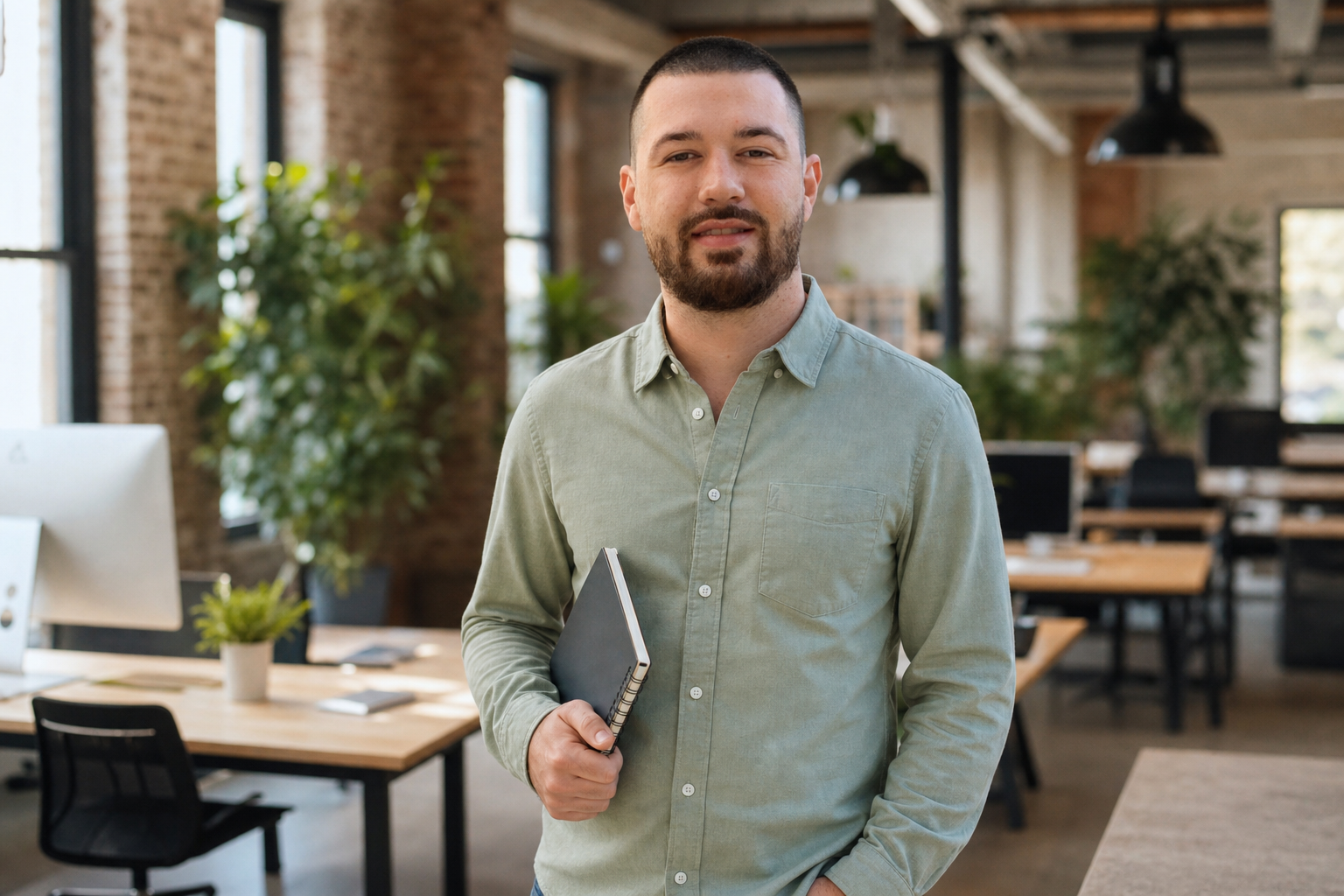 Chandler Drake Talley photo: walking through a loft office Chandler Drake Talley, Senior AI Engineer — walking through a loft office