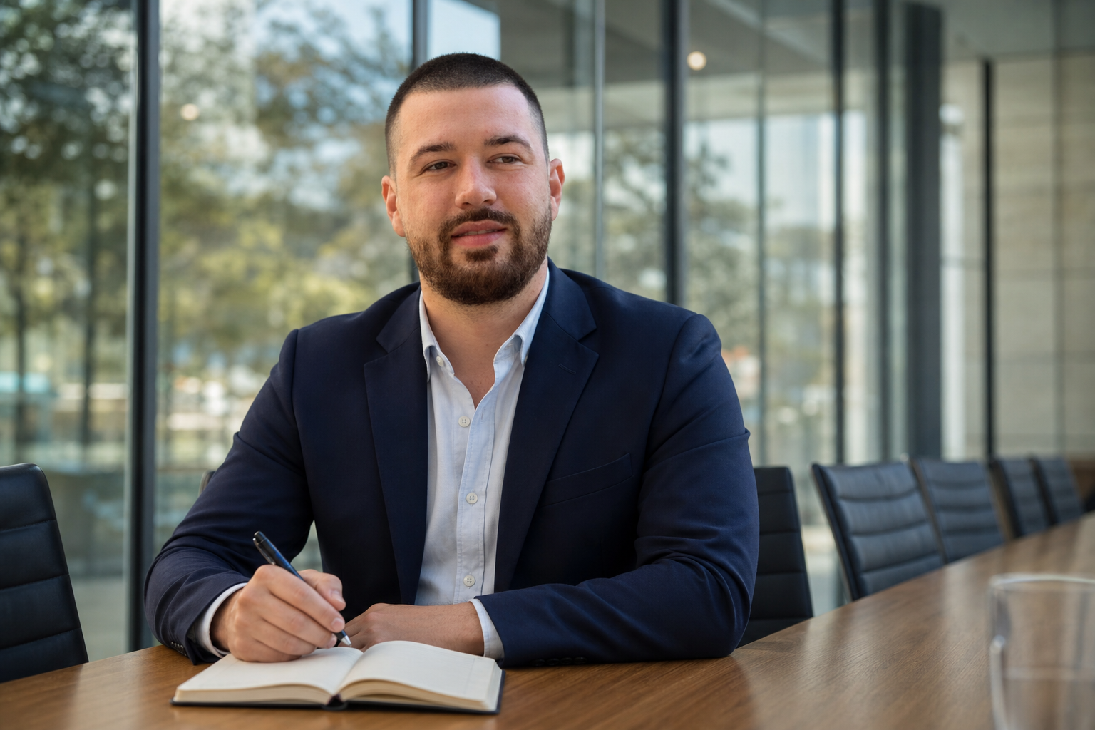 Chandler Drake Talley photo: in a glass meeting room Chandler Drake Talley, Senior AI Engineer — in a glass meeting room