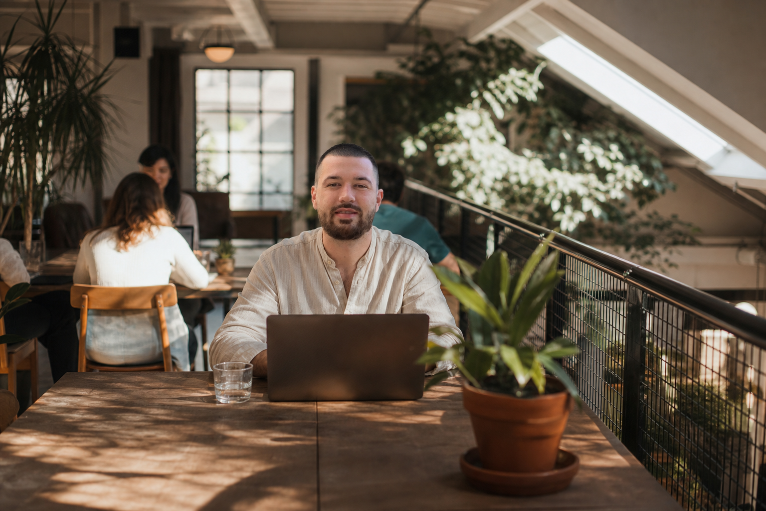 Chandler Drake Talley photo: working at a coworking mezzanine table Chandler Drake Talley, Senior AI Engineer — working at a coworking mezzanine table