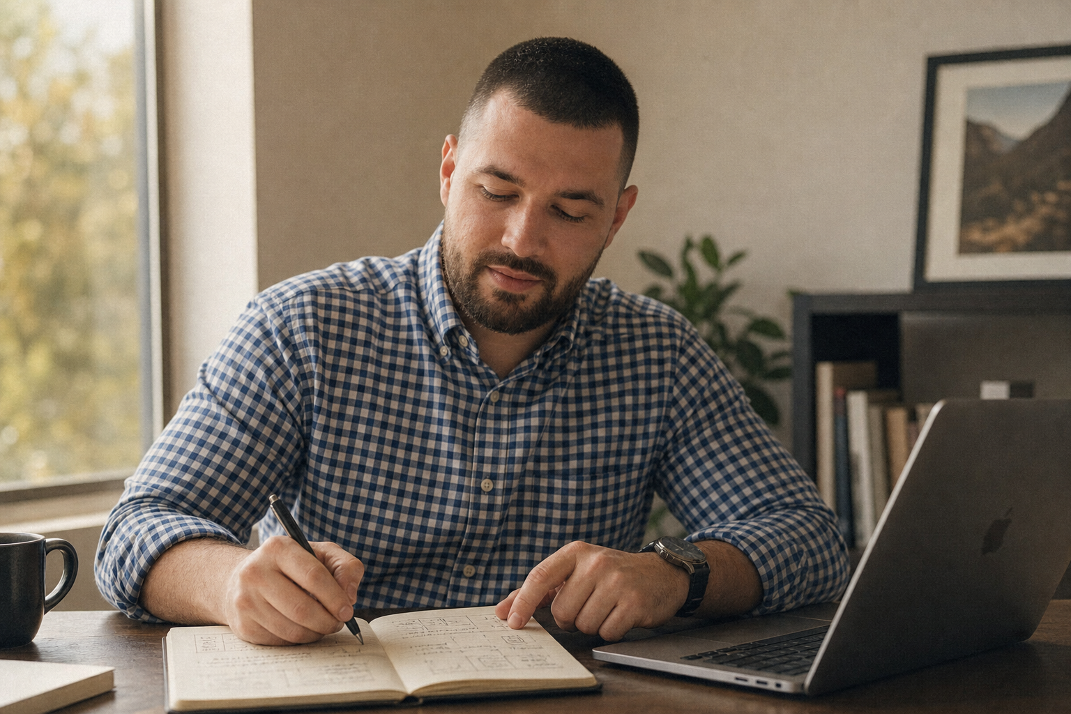 Chandler Drake Talley photo: planning in a notebook at a desk Chandler Drake Talley, Senior AI Engineer — planning in a notebook at a desk