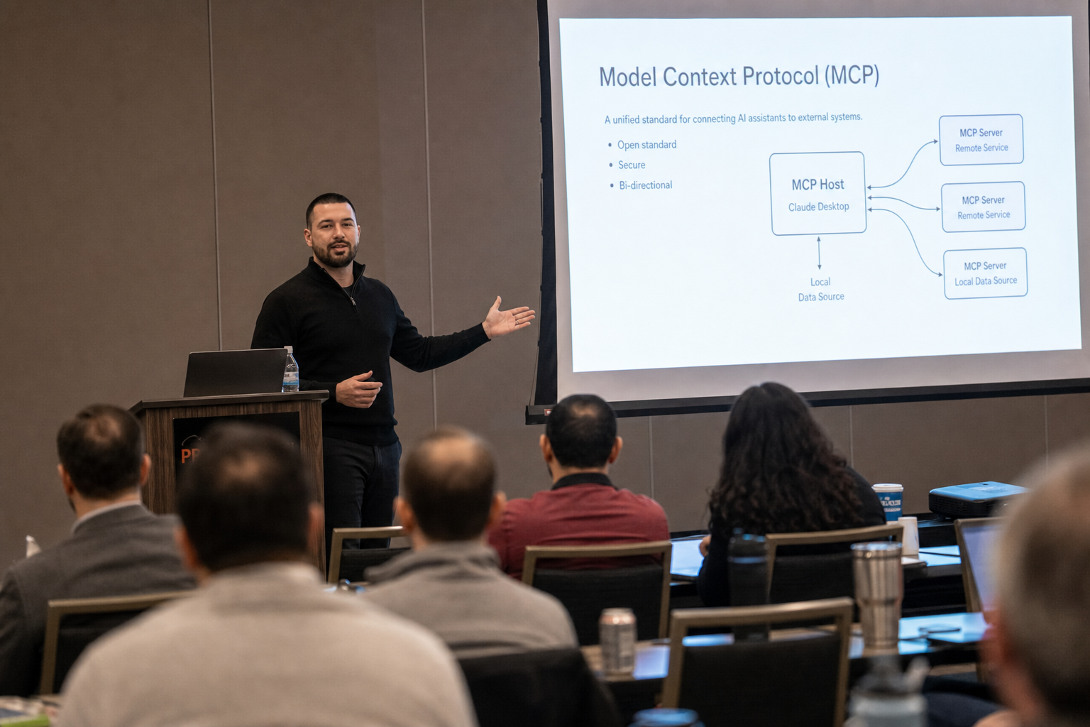 Chandler Drake Talley photo: presenting at a professional seminar Chandler Drake Talley, Senior AI Engineer — presenting at a professional seminar