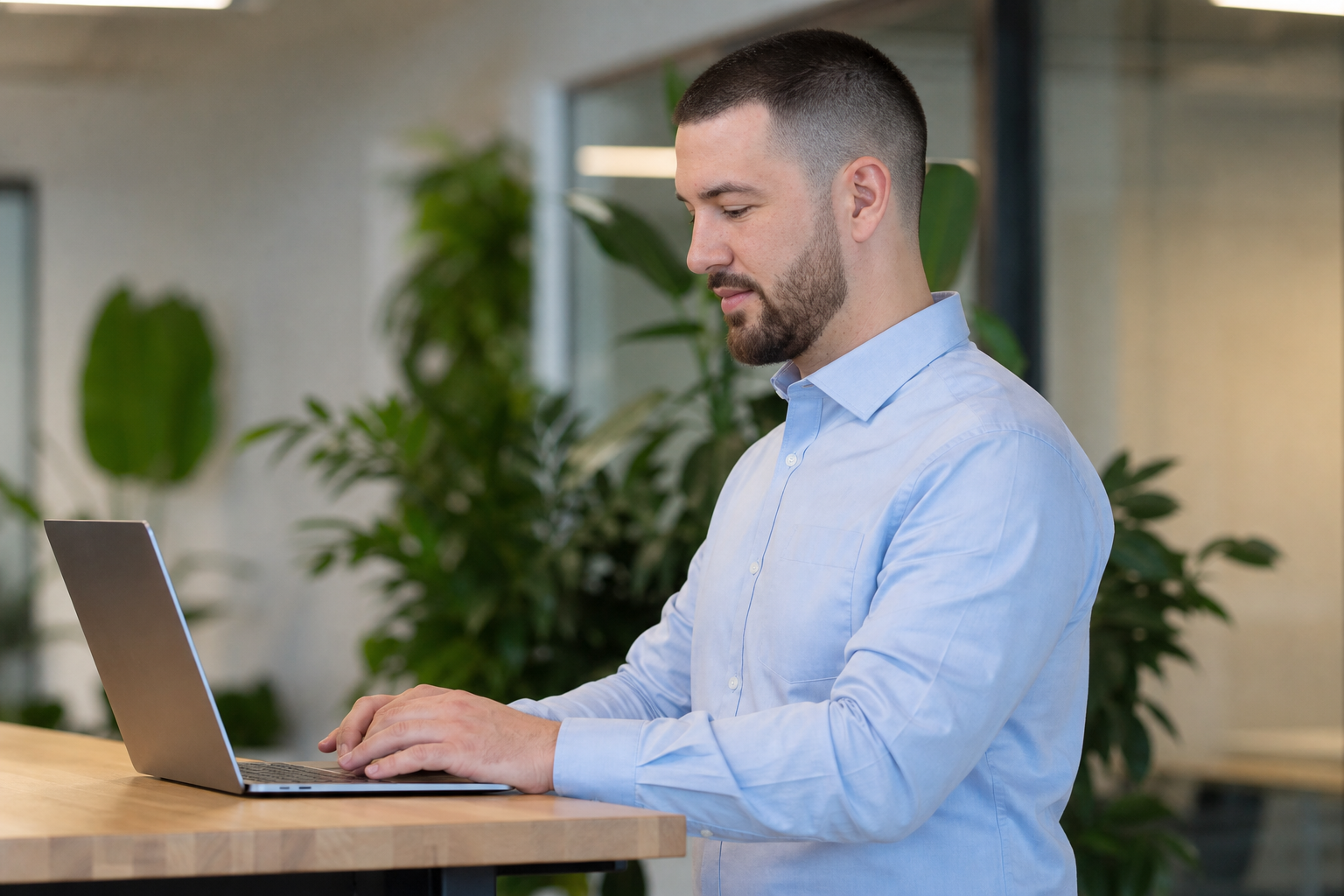 Chandler Drake Talley photo: side view working at a standing desk Chandler Drake Talley, Senior AI Engineer — side view working at a standing desk