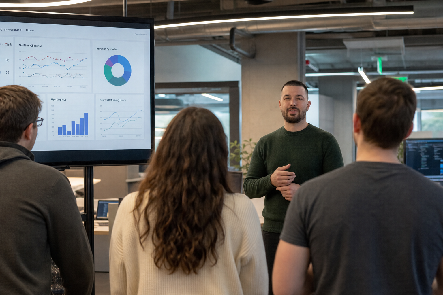 Chandler Drake Talley photo: in a team standup meeting Chandler Drake Talley, Senior AI Engineer — in a team standup meeting