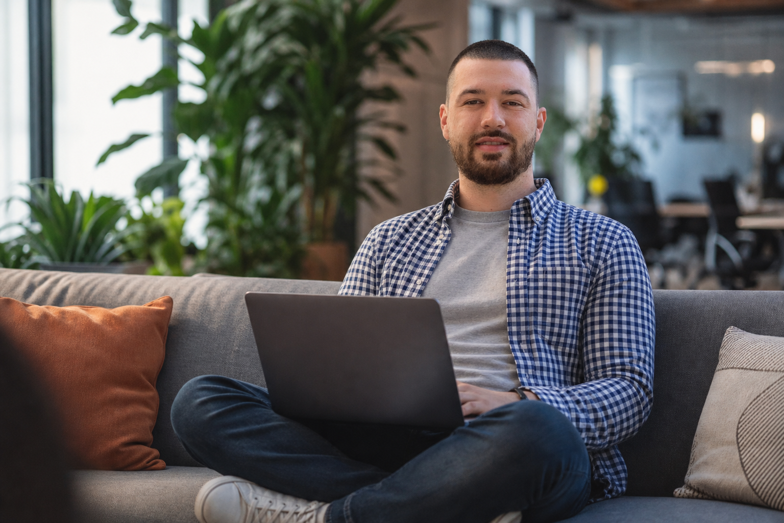 Chandler Drake Talley photo: working in a startup lounge Chandler Drake Talley, Senior AI Engineer — working in a startup lounge